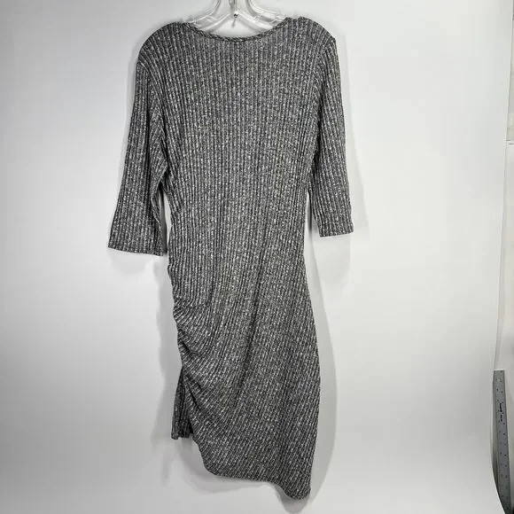 Freshmint USA Womens Wrap Dress Size XL Knee Gray V-Neck Knit 3/4 Sleeve Zipper - Picture 2 of 10